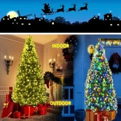 Costway 7Ft Prelit Christmas Tree, Hinged Xmas Tree with 500 Multi-Color, Warm White LED Lights, 1570 PVC Branch, 11 Lighting Modes, Metal Stand -Christmas Trees Sales Store unnamed file 1813