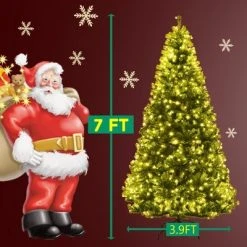 Costway 7Ft Prelit Christmas Tree, Hinged Xmas Tree with 500 Multi-Color, Warm White LED Lights, 1570 PVC Branch, 11 Lighting Modes, Metal Stand -Christmas Trees Sales Store unnamed file 1815