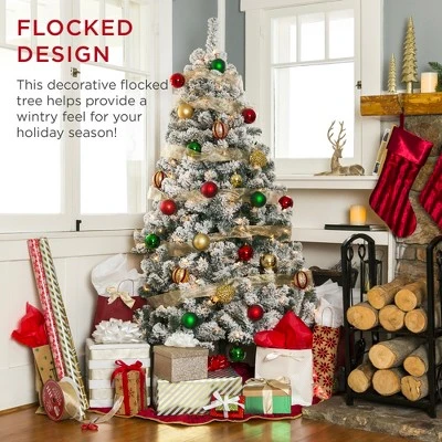 Best Choice Products Pre-Lit Holiday Christmas Pine Tree w/ Snow Flocked Branches, Warm White Lights 1 Best Choice Products Pre-Lit Holiday Christmas Pine Tree w/ Snow Flocked Branches, Warm White Lights