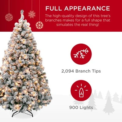 Best Choice Products Pre-Lit Holiday Christmas Pine Tree w/ Snow Flocked Branches, Warm White Lights 2 Best Choice Products Pre-Lit Holiday Christmas Pine Tree w/ Snow Flocked Branches, Warm White Lights - Image 2