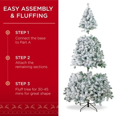 Best Choice Products Pre-Lit Holiday Christmas Pine Tree w/ Snow Flocked Branches, Warm White Lights 3 Best Choice Products Pre-Lit Holiday Christmas Pine Tree w/ Snow Flocked Branches, Warm White Lights - Image 3