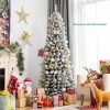 Costway 6.5ft Snow-Flocked Hinged Artificial Christmas Pencil Tree w/ 829 Mixed Tips