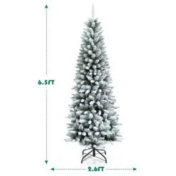 Costway 6.5ft Snow-Flocked Hinged Artificial Christmas Pencil Tree w/ 829 Mixed Tips -Christmas Trees Sales Store unnamed file 1861