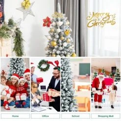 Costway 6.5ft Snow-Flocked Hinged Artificial Christmas Pencil Tree w/ 829 Mixed Tips -Christmas Trees Sales Store unnamed file 1864