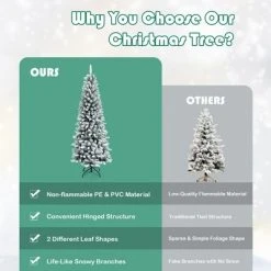 Costway 6.5ft Snow-Flocked Hinged Artificial Christmas Pencil Tree w/ 829 Mixed Tips -Christmas Trees Sales Store unnamed file 1866