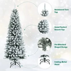 Costway 6.5ft Snow-Flocked Hinged Artificial Christmas Pencil Tree w/ 829 Mixed Tips -Christmas Trees Sales Store unnamed file 1867