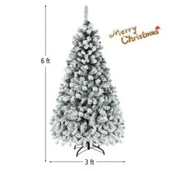 Costway 6ft/7.5ft/9ft Pre-Lit Premium Snow Flocked Hinged Artificial Christmas Tree with 250 Lights/450 Light/550 Lights