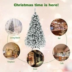 Costway 6ft/7.5ft/9ft Pre-Lit Premium Snow Flocked Hinged Artificial Christmas Tree with 250 Lights/450 Light/550 Lights -Christmas Trees Sales Store unnamed file 1872