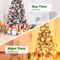 Costway 6ft/7.5ft/9ft Pre-Lit Premium Snow Flocked Hinged Artificial Christmas Tree with 250 Lights/450 Light/550 Lights -Christmas Trees Sales Store unnamed file 1873