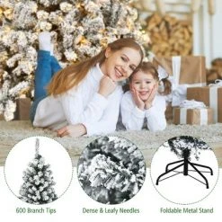 Costway 6ft/7.5ft/9ft Pre-Lit Premium Snow Flocked Hinged Artificial Christmas Tree with 250 Lights/450 Light/550 Lights -Christmas Trees Sales Store unnamed file 1876