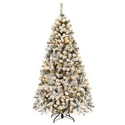 Costway 6ft/7.5ft/9ft Pre-Lit Premium Snow Flocked Hinged Artificial Christmas Tree with 250 Lights/450 Light/550 Lights -Christmas Trees Sales Store unnamed file 1877