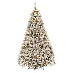 Costway 6ft/7.5ft/9ft Pre-Lit Premium Snow Flocked Hinged Artificial Christmas Tree with 250 Lights/450 Light/550 Lights -Christmas Trees Sales Store unnamed file 1879