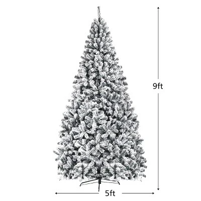Costway 9ft Snow Flocked Hinged Artificial Christmas Tree Unlit Metal 1 Costway 9ft Snow Flocked Hinged Artificial Christmas Tree Unlit Metal