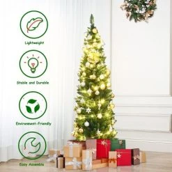 Costway 5'/6'/7'/9' PVC Artificial Pencil Christmas Tree Slim Green -Christmas Trees Sales Store unnamed file 1902