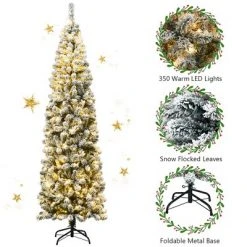 Costway 7.5Ft Pre-lit Snow Flocked Artificial Pencil Christmas Tree w/ 350 LED Lights 13 Costway 7.5Ft Pre-lit Snow Flocked Artificial Pencil Christmas Tree w/ 350 LED Lights -Christmas Trees Sales Store unnamed file 1915