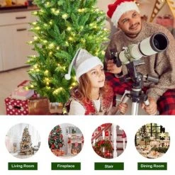 Costway 7Ft Pre-lit Artificial Pencil Christmas Tree Hinged Fir PVC Tree /350 LED Lights -Christmas Trees Sales Store unnamed file 1929