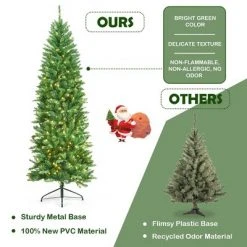 Costway 7Ft Pre-lit Artificial Pencil Christmas Tree Hinged Fir PVC Tree /350 LED Lights -Christmas Trees Sales Store unnamed file 1931