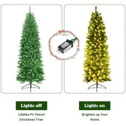 Costway 7Ft Pre-lit Artificial Pencil Christmas Tree Hinged Fir PVC Tree /350 LED Lights -Christmas Trees Sales Store unnamed file 1933