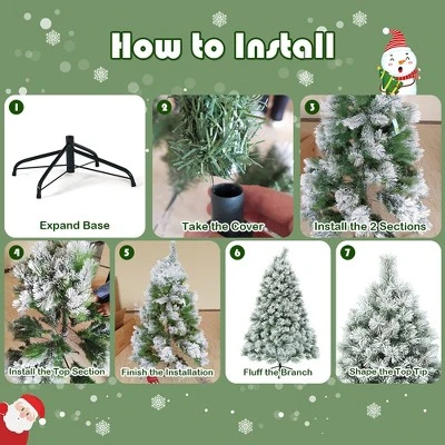 Costway 6ft or 7ft Premium Hinged Artificial Christmas Tree Snowy Pine Needles 8 Costway 6ft or 7ft Premium Hinged Artificial Christmas Tree Snowy Pine Needles - Image 8