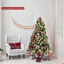 Costway 6ft7.5ft9ft Pre-lit Snowy Christmas Tree 81813982058 Tips w/ Pine Cones & Red Berries