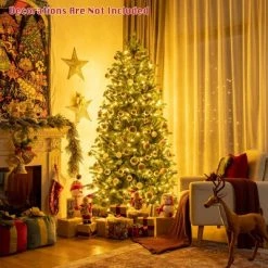 Costway 7FT Pre-Lit Hinged Christmas Tree 2458 PE & PVC Tips w/ 450 Lights & Foot Switch