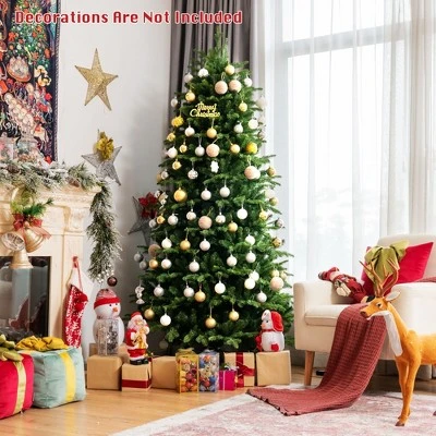 Costway 7FT Pre-Lit Hinged Christmas Tree 2458 PE & PVC Tips w/ 450 Lights & Foot Switch 2 Costway 7FT Pre-Lit Hinged Christmas Tree 2458 PE & PVC Tips w/ 450 Lights & Foot Switch - Image 2