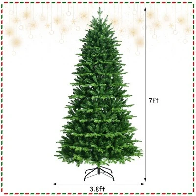 Costway 7FT Pre-Lit Hinged Christmas Tree 2458 PE & PVC Tips w/ 450 Lights & Foot Switch 3 Costway 7FT Pre-Lit Hinged Christmas Tree 2458 PE & PVC Tips w/ 450 Lights & Foot Switch - Image 3
