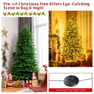 Costway 7FT Pre-Lit Hinged Christmas Tree 2458 PE & PVC Tips w/ 450 Lights & Foot Switch 7 Costway 7FT Pre-Lit Hinged Christmas Tree 2458 PE & PVC Tips w/ 450 Lights & Foot Switch - Image 7