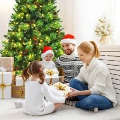 Costway 6ft7ft8ft Pre-lit Hinged Artificial Christmas Tree w/Pine Cones & Red Berries -Christmas Trees Sales Store unnamed file 2028