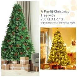 Costway 6ft7ft8ft Pre-lit Hinged Artificial Christmas Tree w/Pine Cones & Red Berries -Christmas Trees Sales Store unnamed file 2029