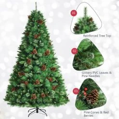 Costway 6ft7ft8ft Pre-lit Hinged Artificial Christmas Tree w/Pine Cones & Red Berries -Christmas Trees Sales Store unnamed file 2032