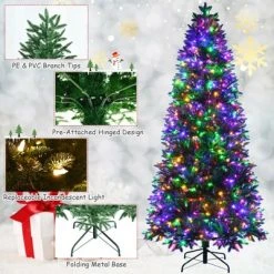 Costway 8ft Pre-lit Hinged Christmas Tree w/ 600 LED Lights & 9 Dynamic Effects -Christmas Trees Sales Store unnamed file 2044