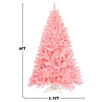 Costway 6Ft Hinged Artificial Christmas Tree Full Fir Tree New PVC w/ Metal Stand Pink 2 Costway 6Ft Hinged Artificial Christmas Tree Full Fir Tree New PVC w/ Metal Stand Pink - Image 2
