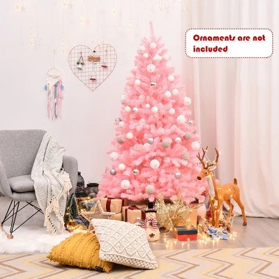 Costway 6Ft Hinged Artificial Christmas Tree Full Fir Tree New PVC w/ Metal Stand Pink 3 Costway 6Ft Hinged Artificial Christmas Tree Full Fir Tree New PVC w/ Metal Stand Pink - Image 3
