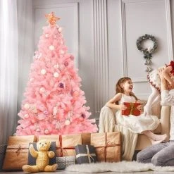 Costway 6Ft Hinged Artificial Christmas Tree Full Fir Tree New PVC w/ Metal Stand Pink 12 Costway 6Ft Hinged Artificial Christmas Tree Full Fir Tree New PVC w/ Metal Stand Pink -Christmas Trees Sales Store unnamed file 2060