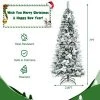 Costway 5ft/6ft/7ft/8ft Snow Flocked Christmas Pencil Tree w/ Berries & Poinsettia Flowers