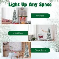 Costway 5ft/6ft/7ft/8ft Snow Flocked Christmas Pencil Tree w/ Berries & Poinsettia Flowers -Christmas Trees Sales Store unnamed file 2069