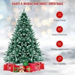 Costway 5ft/6ft/7ft Snowy Hinged Artificial Christmas Tree with 567/1111/1615 Tips & Metal Stand -Christmas Trees Sales Store unnamed file 2081