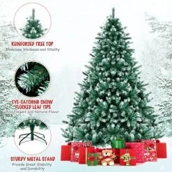 Costway 5ft/6ft/7ft Snowy Hinged Artificial Christmas Tree with 567/1111/1615 Tips & Metal Stand -Christmas Trees Sales Store unnamed file 2084