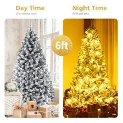 Costway 6ft Snow Flocked Hinged Artificial Christmas Tree Unlit Metal -Christmas Trees Sales Store unnamed file 2092