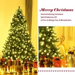Costway 7Ft/7.5Ft/8Ft Pre-Lit PVC Christmas Tree Hinged 300/400/430 Lights -Christmas Trees Sales Store unnamed file 2099