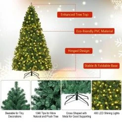Costway 7Ft/7.5Ft/8Ft Pre-Lit PVC Christmas Tree Hinged 300/400/430 Lights -Christmas Trees Sales Store unnamed file 2104