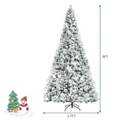 Costway 5ft/6ft/7ft/8ft Snow Flocked Hinged Christmas Tree w/ Berries & Poinsettia Flowers