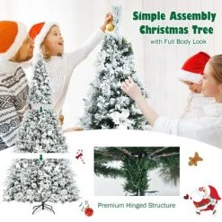 Costway 5ft/6ft/7ft/8ft Snow Flocked Hinged Christmas Tree w/ Berries & Poinsettia Flowers -Christmas Trees Sales Store unnamed file 2120