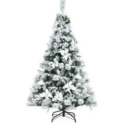 Costway 5ft/6ft/7ft/8ft Snow Flocked Hinged Christmas Tree w/ Berries & Poinsettia Flowers -Christmas Trees Sales Store unnamed file 2124
