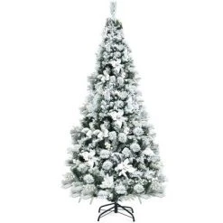 Costway 5ft/6ft/7ft/8ft Snow Flocked Hinged Christmas Tree w/ Berries & Poinsettia Flowers -Christmas Trees Sales Store unnamed file 2125