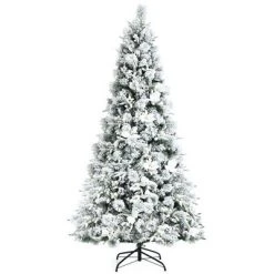Costway 5ft/6ft/7ft/8ft Snow Flocked Hinged Christmas Tree w/ Berries & Poinsettia Flowers -Christmas Trees Sales Store unnamed file 2126
