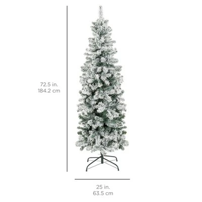 Best Choice Products Snow Flocked Artificial Pencil Christmas Tree Holiday Decoration w/ Metal Stand 5 Best Choice Products Snow Flocked Artificial Pencil Christmas Tree Holiday Decoration w/ Metal Stand - Image 5