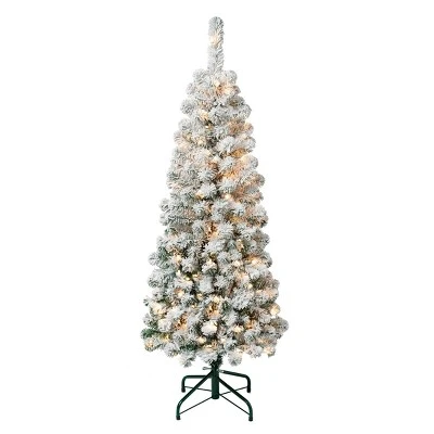 National Tree Company Pre-Lit Pencil Slim Flocked Acacia Hinged Artificial Christmas Tree Clear Lights 4 National Tree Company Pre-Lit Pencil Slim Flocked Acacia Hinged Artificial Christmas Tree Clear Lights - Image 4