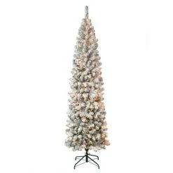 National Tree Company Pre-Lit Pencil Slim Flocked Acacia Hinged Artificial Christmas Tree Clear Lights 12 National Tree Company Pre-Lit Pencil Slim Flocked Acacia Hinged Artificial Christmas Tree Clear Lights -Christmas Trees Sales Store unnamed file 2161